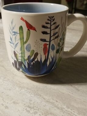 Hallmark White Mug with Blue Interior and Red Bird Botanical Design